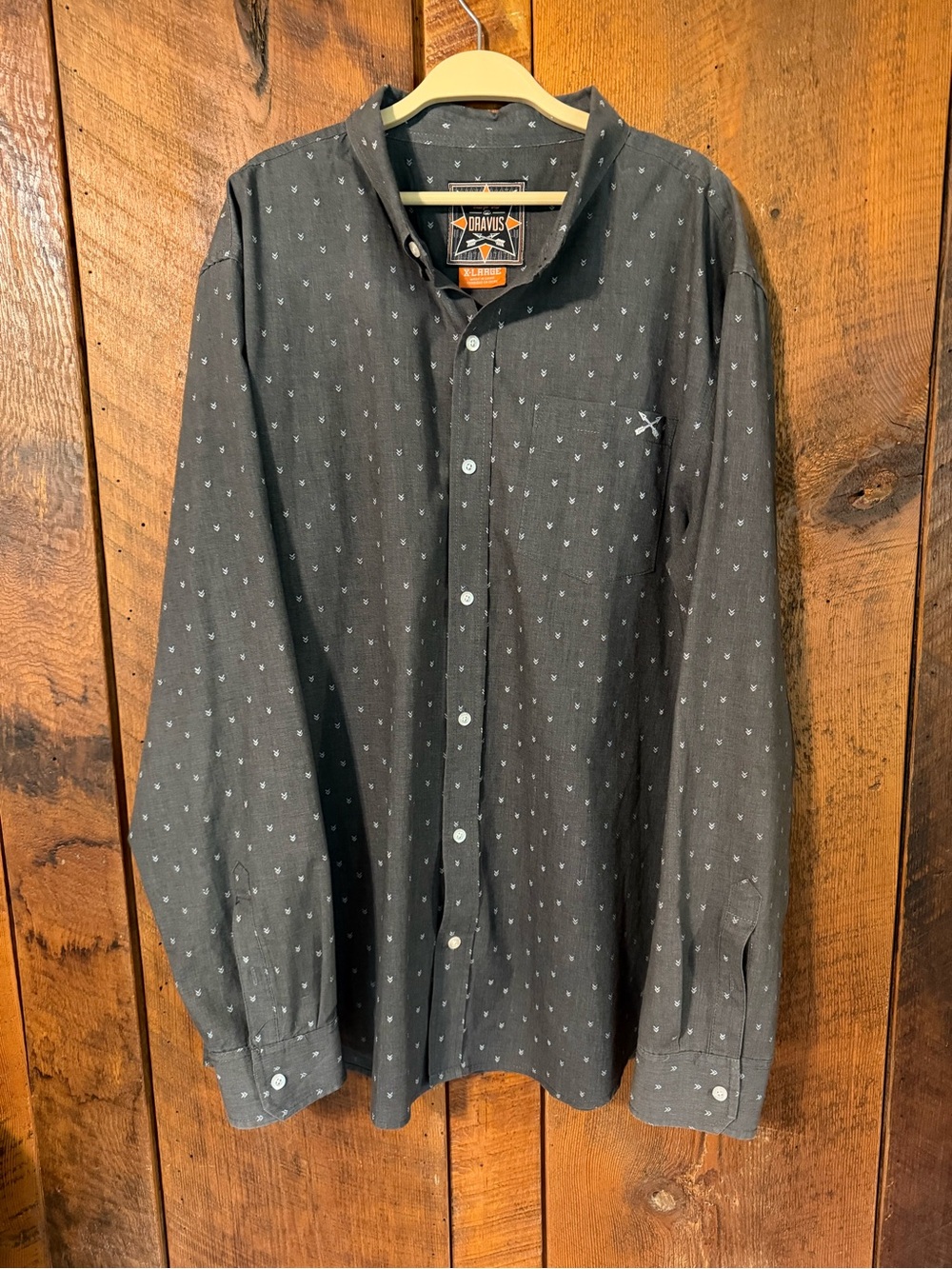 DRAVUS Men’s Charcoal Gray Printed Long Sleeve Button Down Shirt Size XL Skater